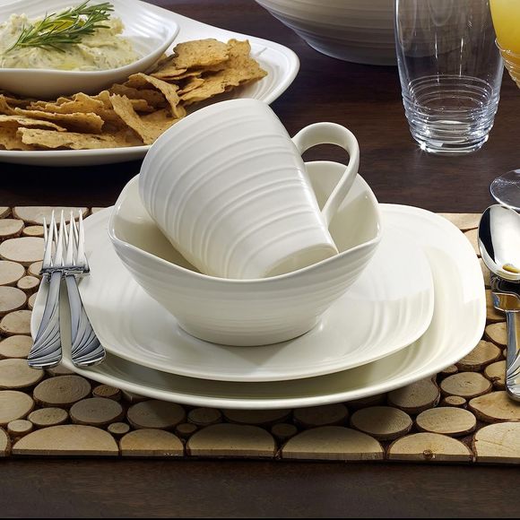 MIKASA Swirl White Dinnerware Square 4 Piece Place Setting - Picture 2 of 3